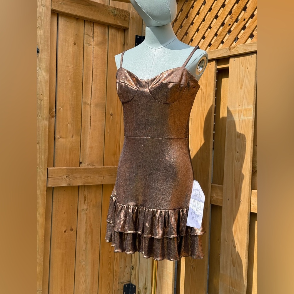 🆕 DRESS THE POPULATION 🧿 NWT Arden Fit and Flare Mini Dress, Brown Bronze Sz M - Picture 10 of 17